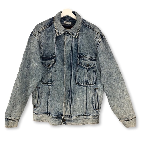 Vintage Salties Acid Wash Denim Jacket Plaid Insert Large Y2K